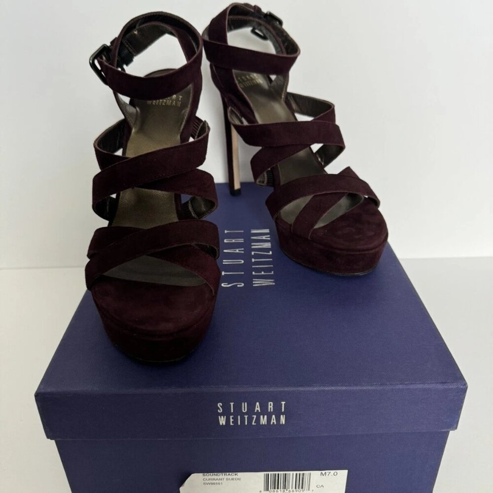 NEW Stuart Weitzman Soundtrack strappy heels burgundy sz 7 $495 - Picture 7 of 8